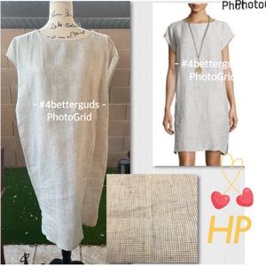 Eileen Fisher Organic Linen Slub Gingham Check Pockets Oversized Shift Dress S/P